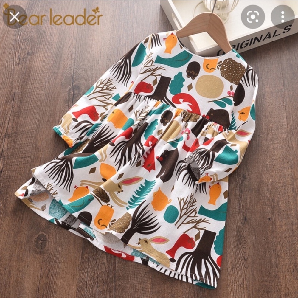 BEAR LEADER Woven Cotton Woodland Animals Dress